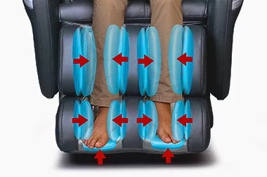 Massage par air des pieds et des mollets sur un fauteuil massant Mediform