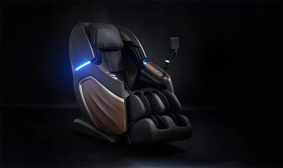 LED bleu du fauteuil Helexia dans une pièce sombre